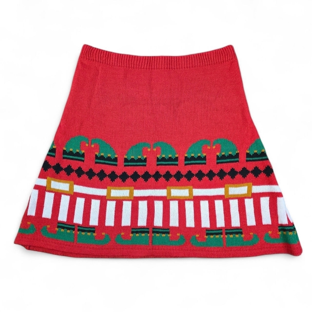 Derek Heart Elf Costume Knit Christmas Skirt Red Green Striped Women’s Small